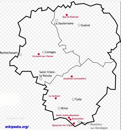 carte des régions viticoles du Limousin
